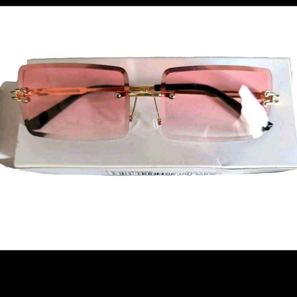Pink Square Rimless Sunglasses  **Brand New**